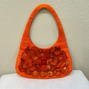 Paolo Masi Tangerine Linen and Leather Handbag Made in Italy.  EUC